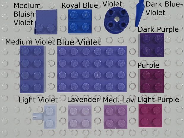 See how the new Blue Violet color compares to similar colors. (Image: Rebrickable)